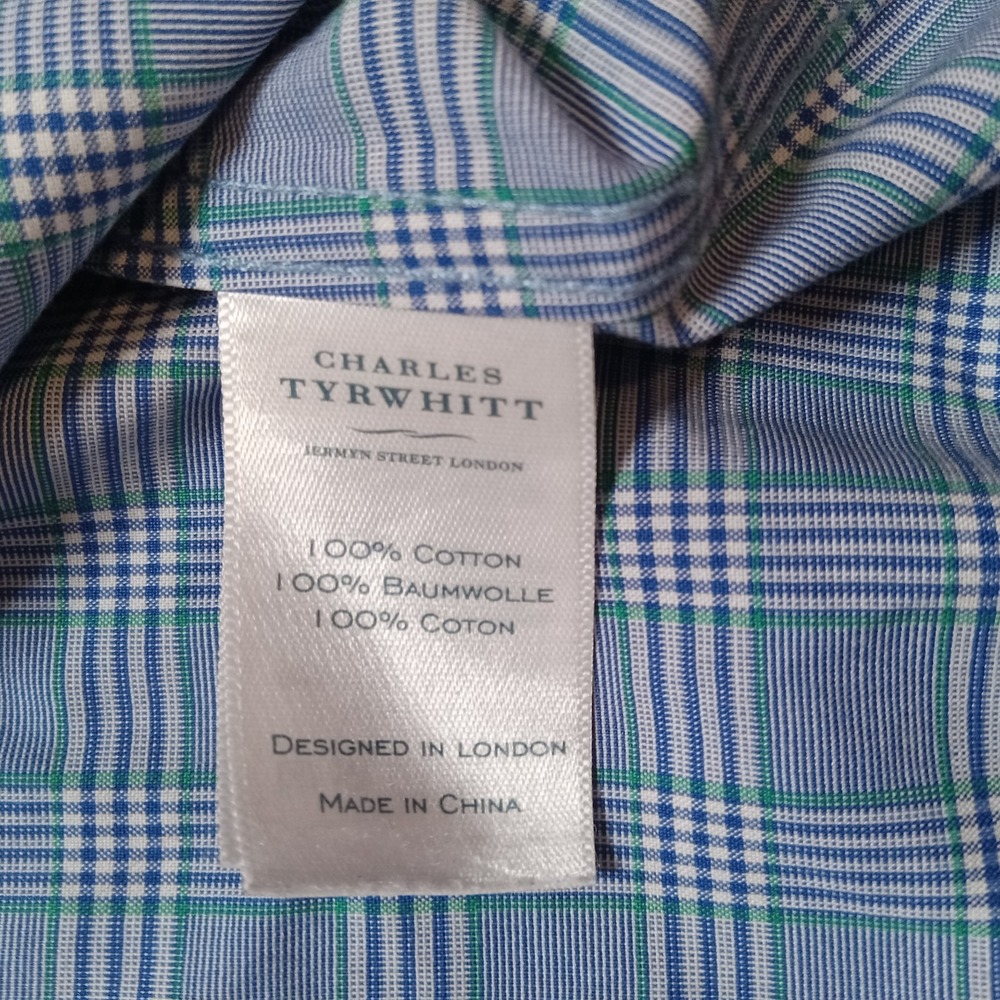Charles Tyrwhitt Men's Long Sleeve Button Up Shirt Slim Fit Large Blue Plaid - Picture 5 of 7